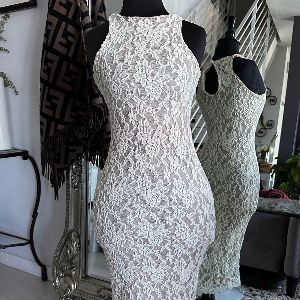 Ivory lace midi dress